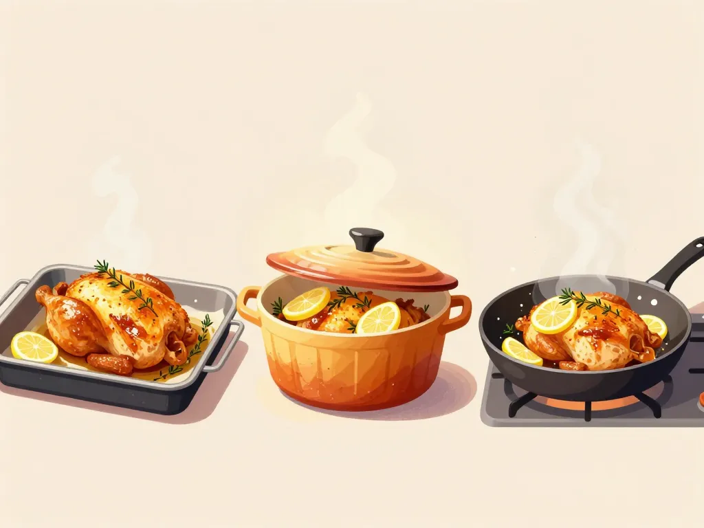 cuisson poulet au thym et citron au four cocotte poêle