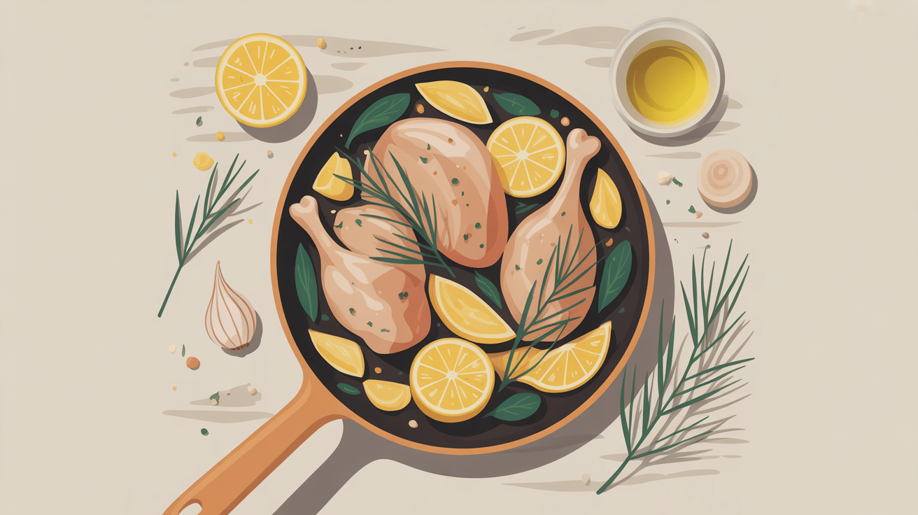 poulet au thym et citron en cocotte avec citrons et thym