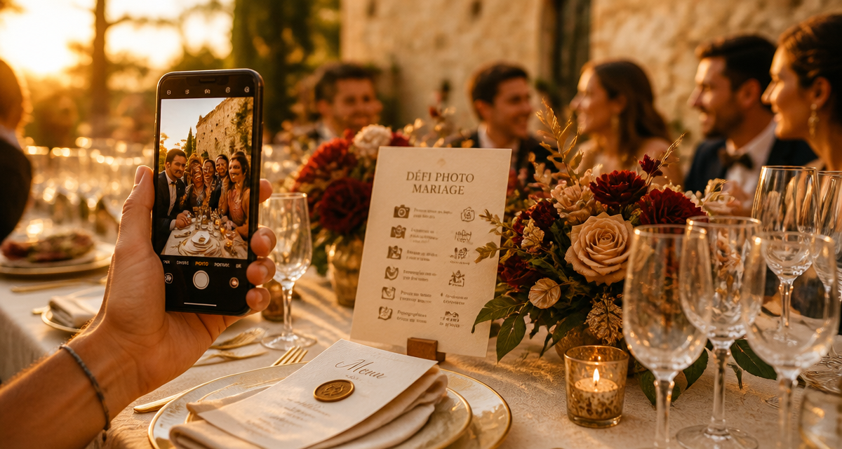 défi photo mariage table invités smartphone