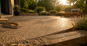 béton desactivé terrasse surface texturée outils jardin