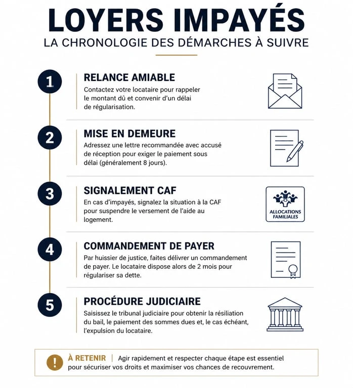 Chronologie des démarches en cas de non paiement des loyers