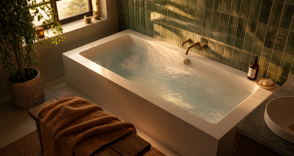grande baignoire blanche salle de bain moderne