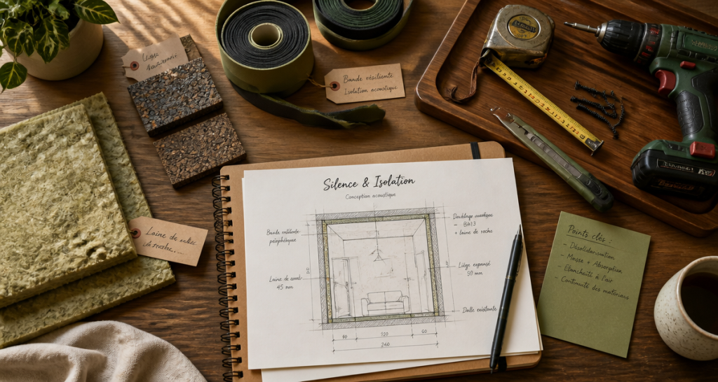 isoler phoniquement une pièce vue matériaux et outils