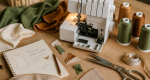 Surfileuse moderne avec accessoires sur table
