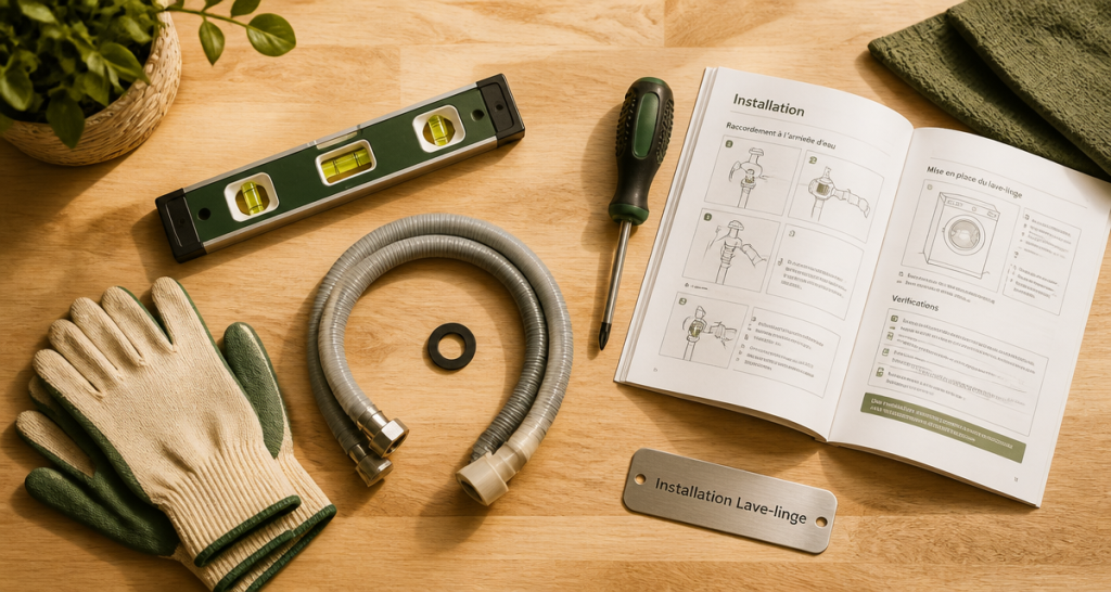 lave linge branchement outils sur plan de travail