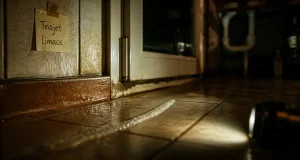 Limace dans la maison : trace de mucus sur carrelage près d’une plinthe
