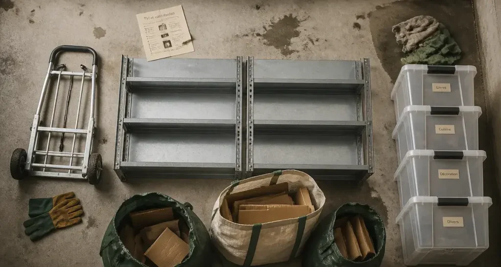 Vider cave : diable et sacs pour débarras encombrants