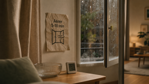 Faut-il aérer quand il pleut ? fenêtre entrouverte sous la pluie