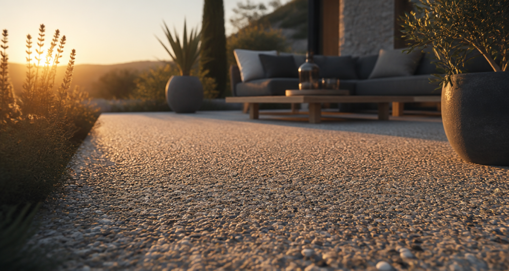 Béton lavé pour terrasse : le guide complet pour une surface antidérapante et durable à partir de 45 €/m²