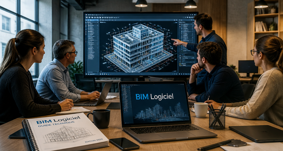 bim logiciel équipe autour maquette bâtiment