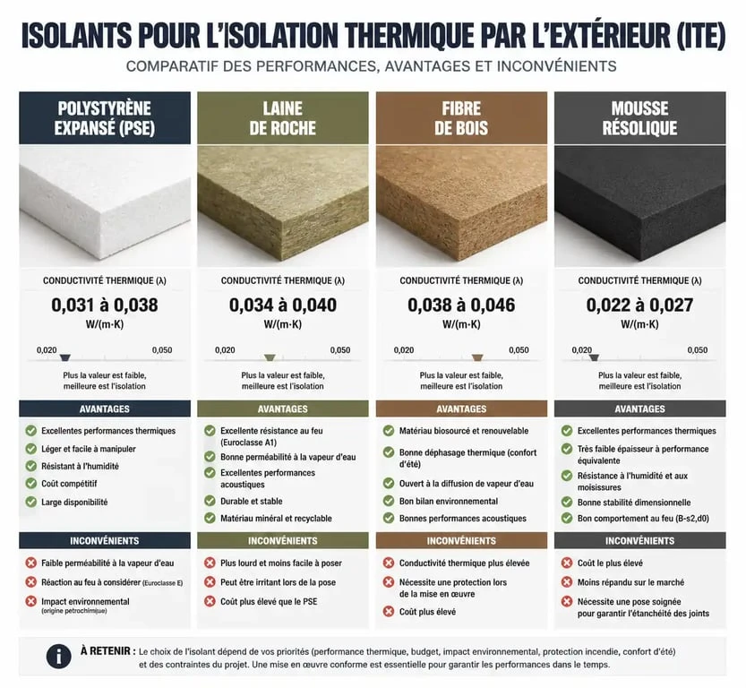 Tableau comparatif des isolants pour le meilleur isolant extérieur