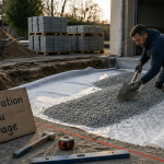 Pose pavage artisan prépare sol garage