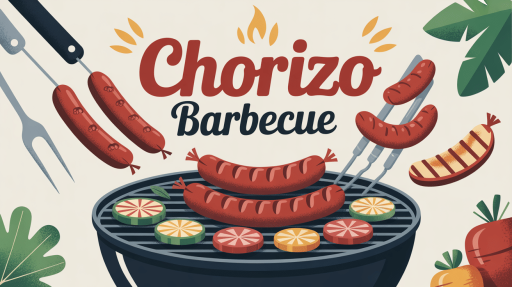 Illustration chorizo barbecue grillé avec légumes en plein air