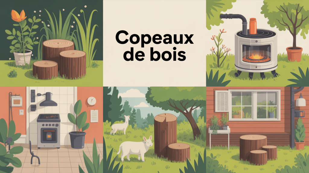 illustration copeaux de bois jardin chauffage litière animaux