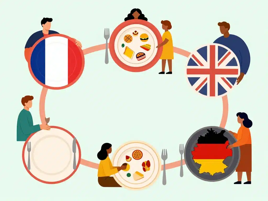 position des couverts dans l’assiette illustration différences internationales