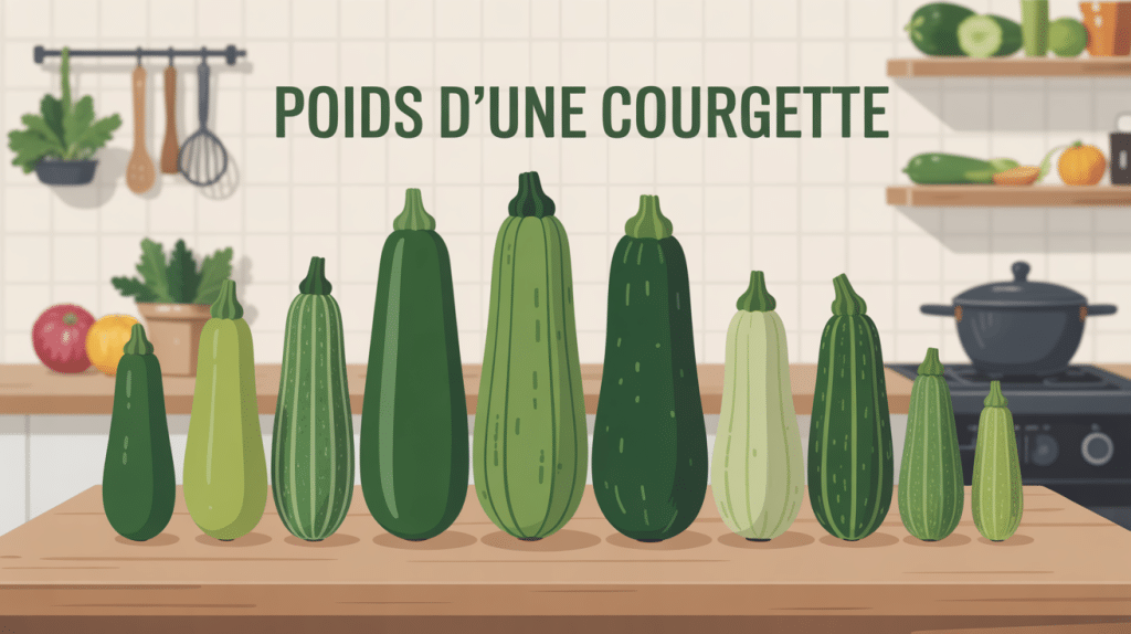 illustration poids d'une courgette différentes tailles
