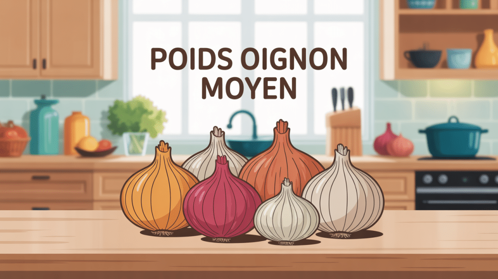 Illustration poids oignon moyen sur balance cuisine