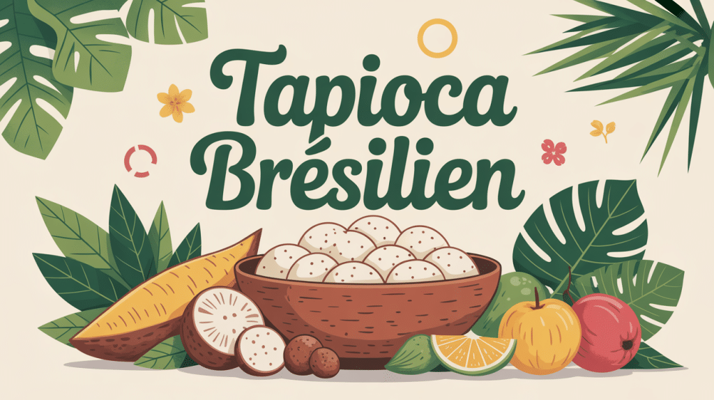 Galette de tapioca bresilien fumante et ingrédients typiques