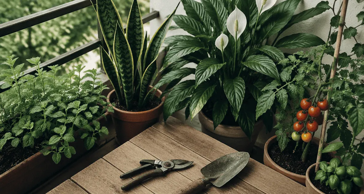 jardinier facile outils et plantes sur balcon
