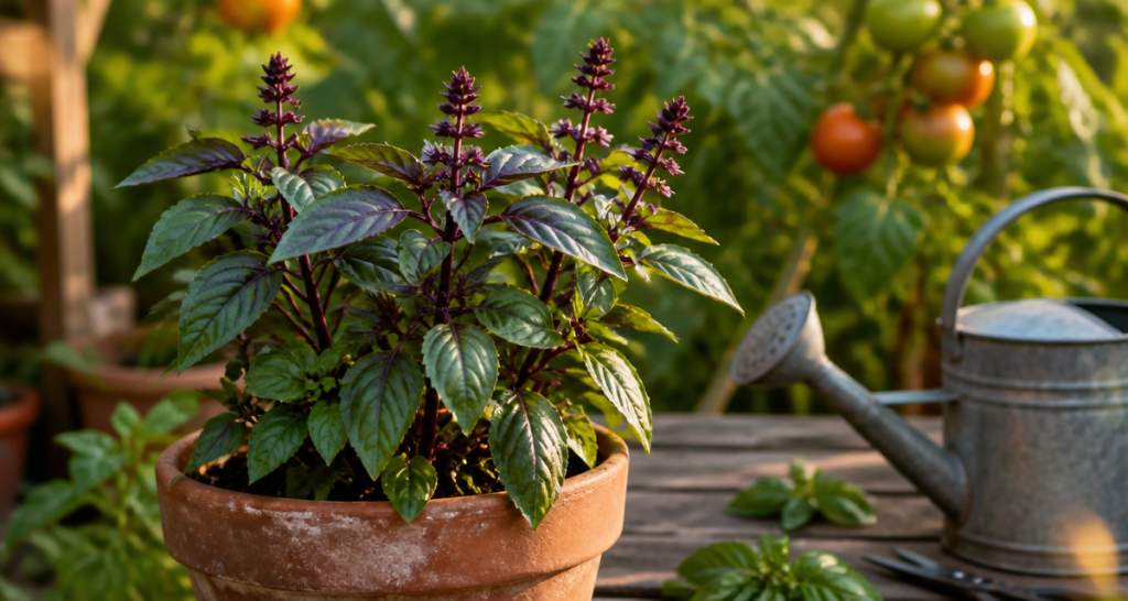 basilic thaï luxuriant en pot