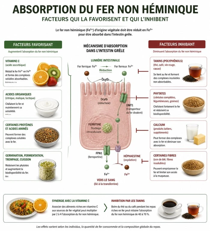 Infographie sur l'absorption du fer non héminique et les aliments riches en fer