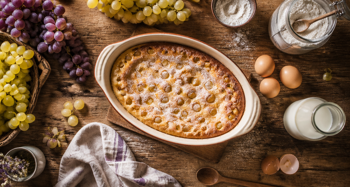 recette au raisin clafoutis moelleux sur table rustique