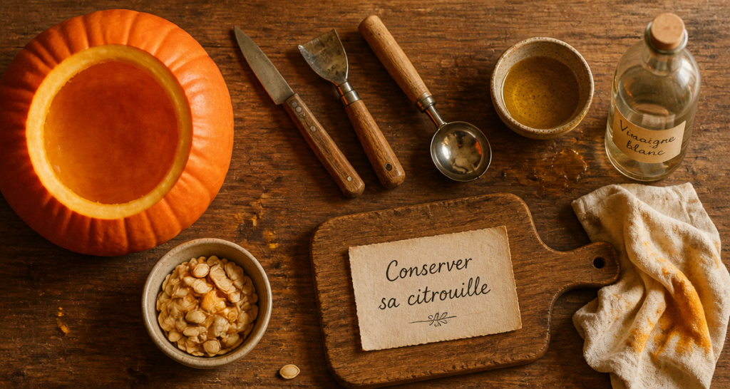 conserver citrouille halloween plan de travail outils