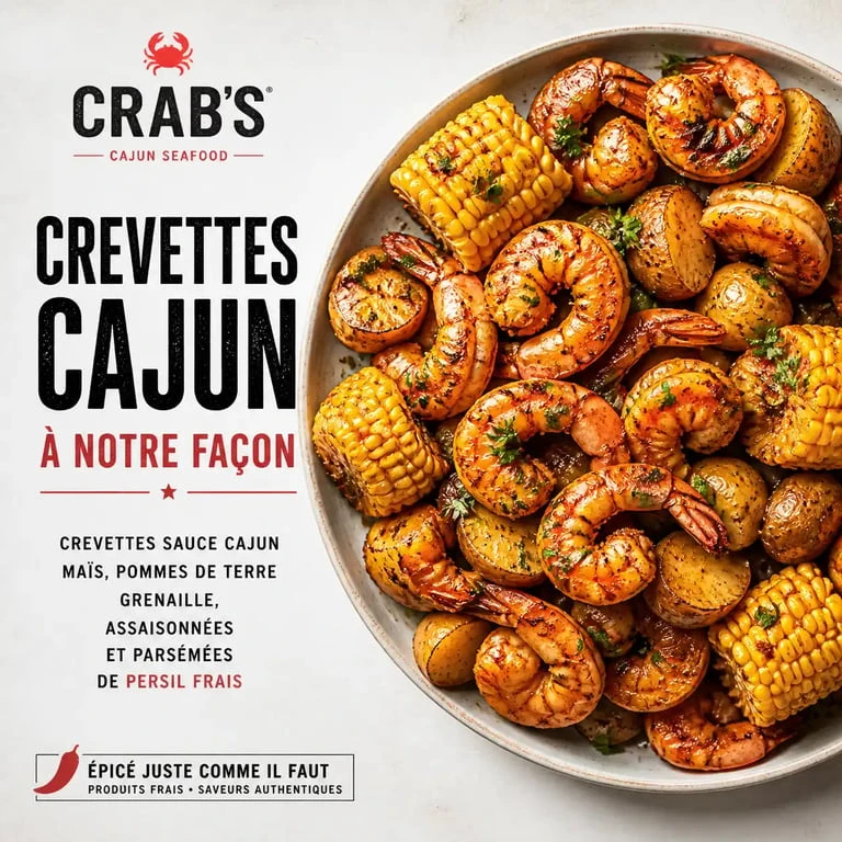 Assiette de crevettes cajun façon Crab's, spécialité du menu de Crab's à Marseille