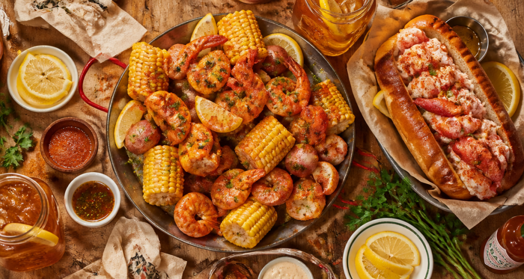 menu de crab's festin cajun sur table rustique