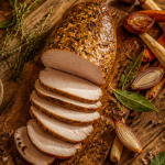 recette filet de dinde au four moelleux tranché sur planche