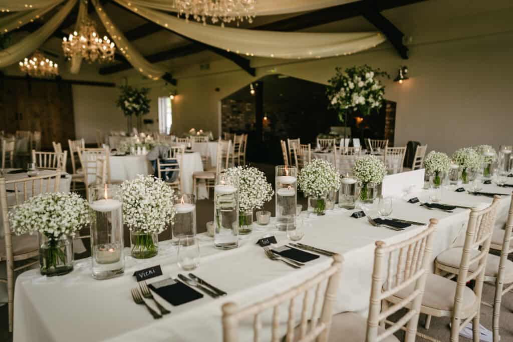 Wedding seating arrangement in The Reception Barn