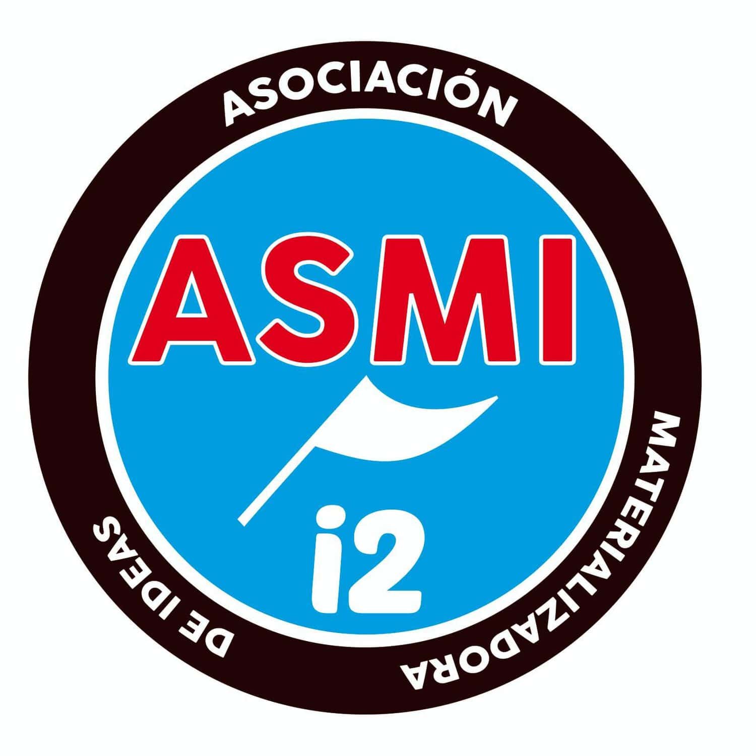 Circular logo of an association with a blue inner circle, red letters (ASM) and a dark outer ring reading 'ASOCIACIÓN'.