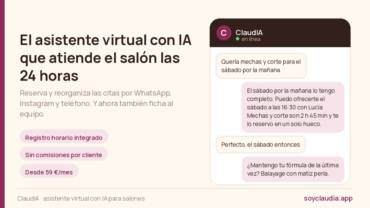 Los salones de belleza afrontan el fichaje digital: un asistente virtual con IA integra el registro horario en el WhatsApp del negocio