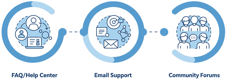 Infographic showing Mondly's customer support channels and learning resources