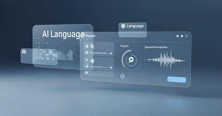 Futuristic visualization of AI-powered language learning features