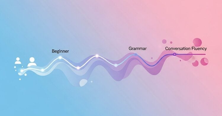 Visual representation of language learning progress from beginner to fluent