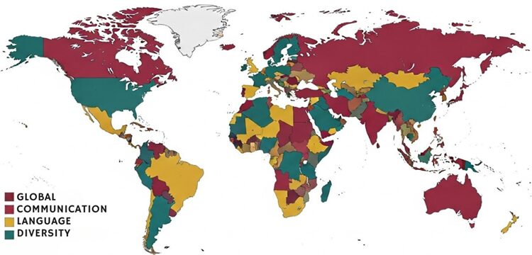 World map highlighting language availability and regional variants for both apps
