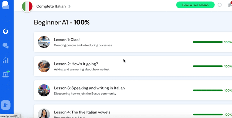 Busuu's Dashboard with Easy Navigation Across Lessons