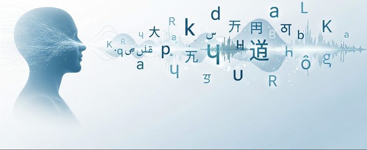 Modern visualization of AI-powered language learning with interactive elements