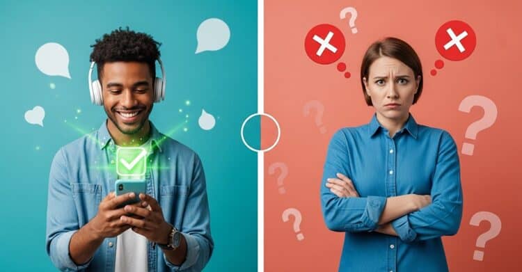 Split-screen comparison showing ideal and non-ideal Gliglish users