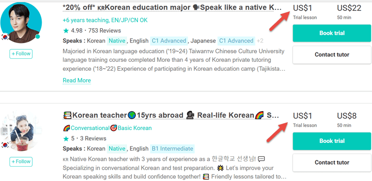 Trial lessons of AmazingTalker are usually paid for