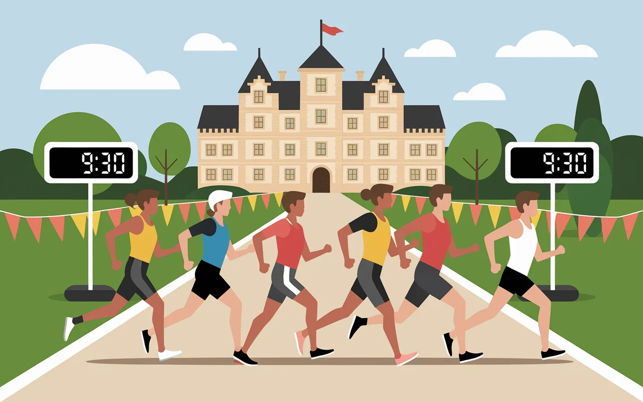 Ligne de départ 15 km de Versailles avec coureurs