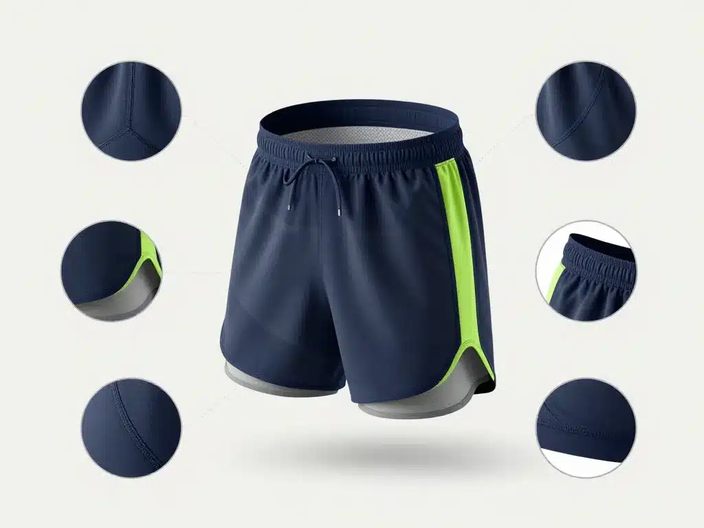 short 2 en 1 homme construction interne et ventilation détaillées