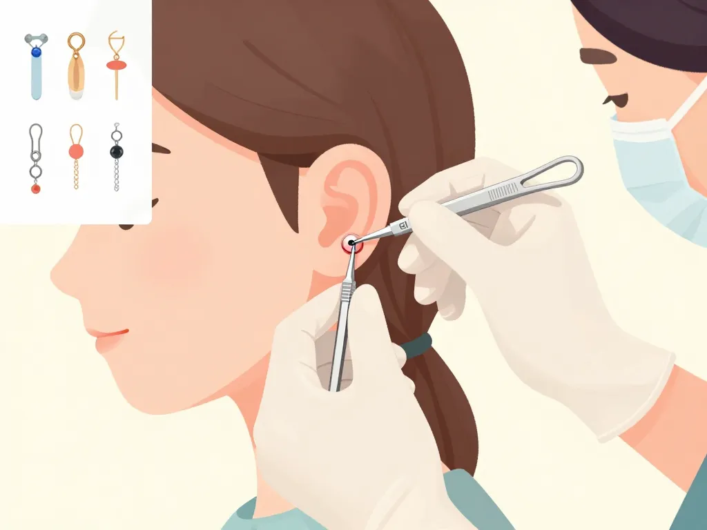 illustration piercing lobe des oreilles avec professionnel et bijoux