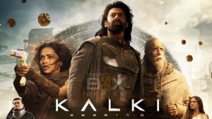 Futuristic Sci-Fi Movie Poster Featuring Characters From Kalki 2898 Ad, With Action-Packed Scene, Digital Effects, And Diverse Characters In A Dystopian Setting.