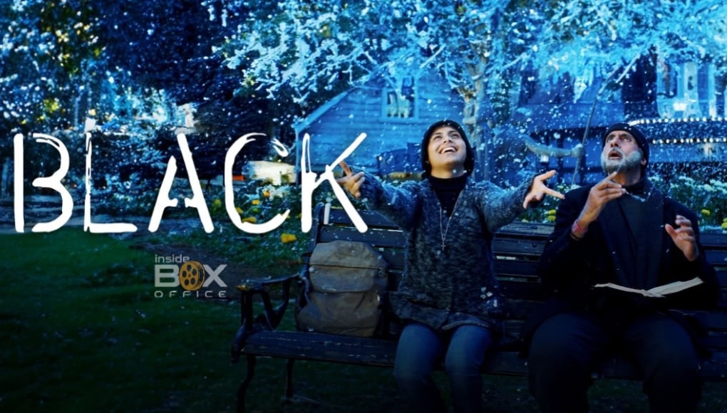 Vibrant outdoor scene featuring two people sitting on a park bench during rain, with bright blue lighting, holding umbrellas, emphasizing themes of comedy and drama in film.