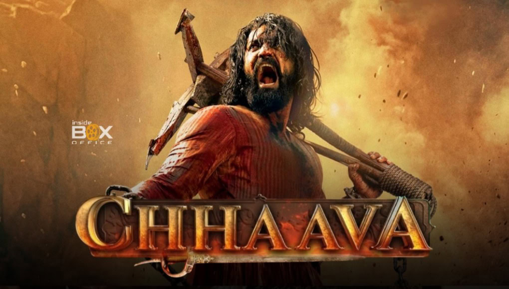 Chhaava feature Vigorous movie character wielding a weapon in a fiery, intense battle scene from the Indian film Chhhaava.