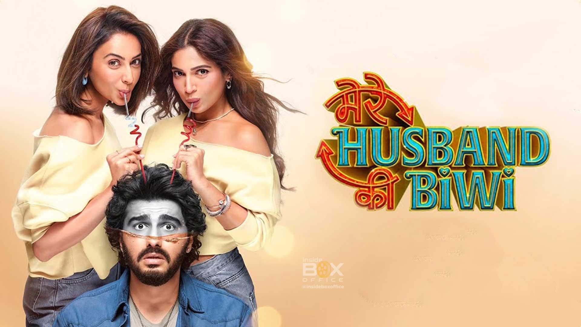 Bright promotional poster for the Bollywood comedy film "Husband Ki Biwi," featuring three lively characters, vibrant colors, and playful design emphasizing film's entertainment and comedic genre.