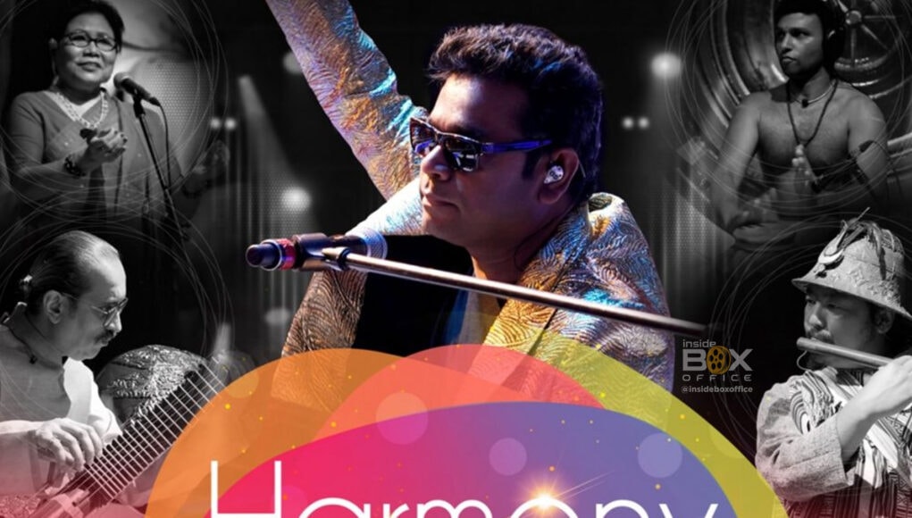 Vibrant digital art featuring musicians performing with instruments for Inside Box Office’s 'Harmony' show, highlighting Indian music, cultural diversity, and entertainment industry insights.