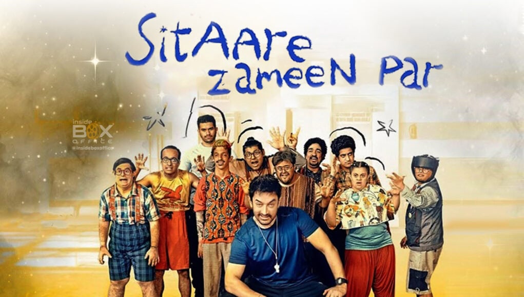 A humorous group photo of characters from the movie "SitAare zameen par" in a basketball court setting, showcasing comedy and entertainment in Indian cinema, highlighting popular film cast and vibrant visuals.